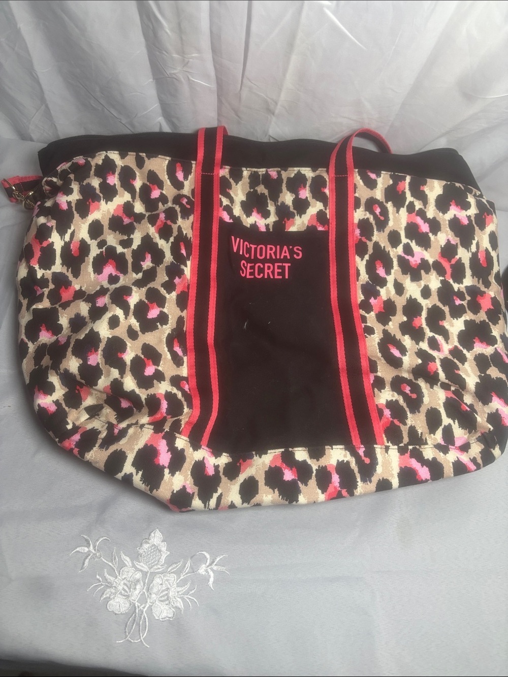 Victoria's Secret Leopard Print Tote with Pink Trim